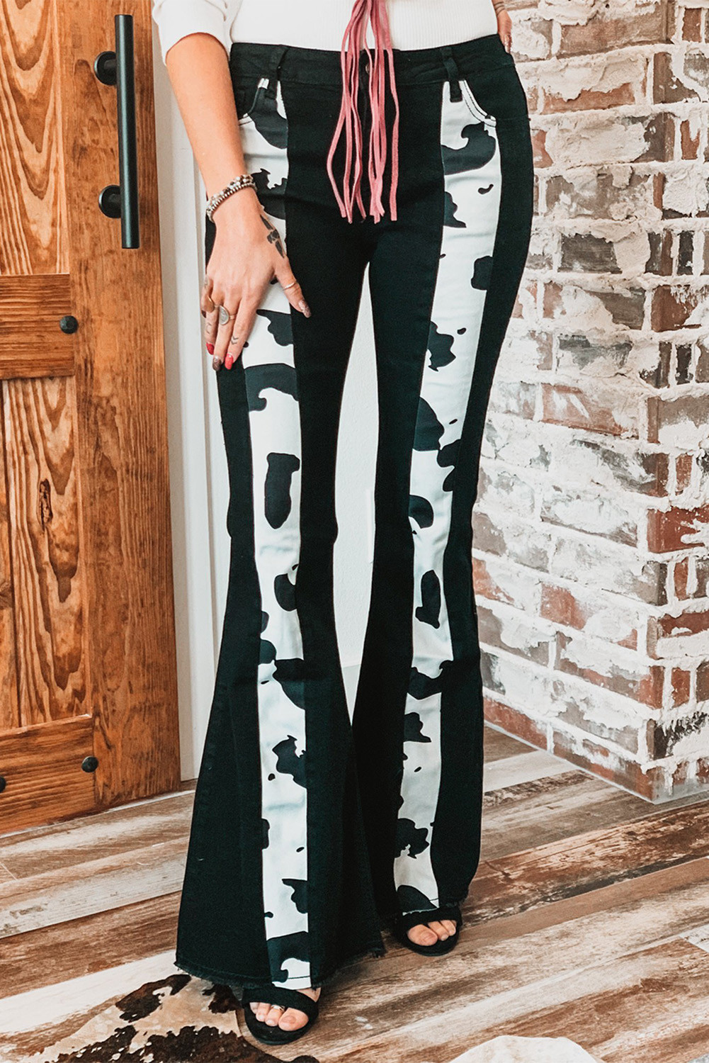 cow print flare pants