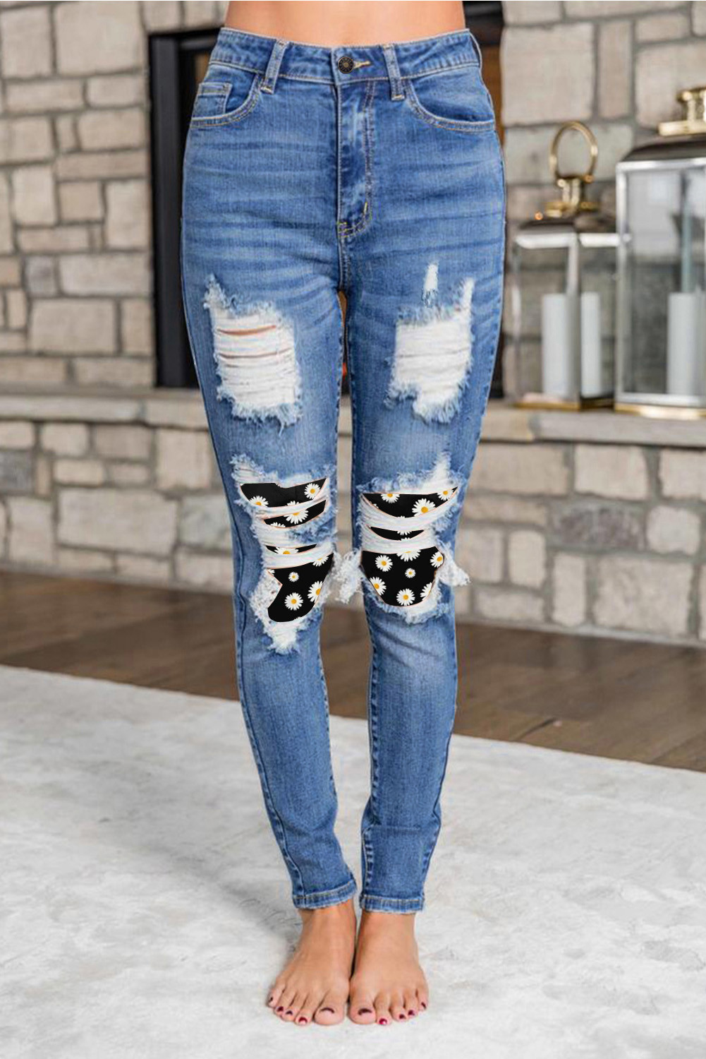 ripped jeans with patches underneath