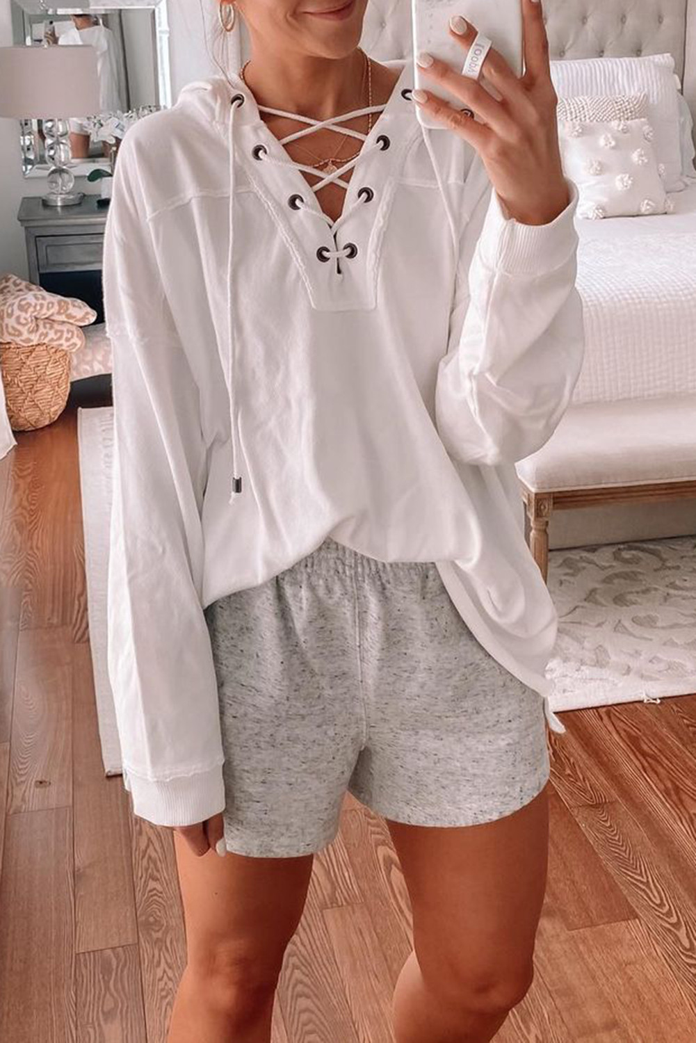 white lace up hoodie
