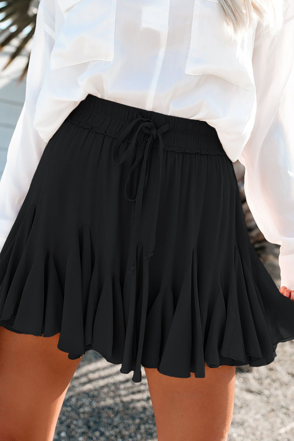 Black Korean High Waist Tutu Pleated Mini Skirt - (US 16-18)XL