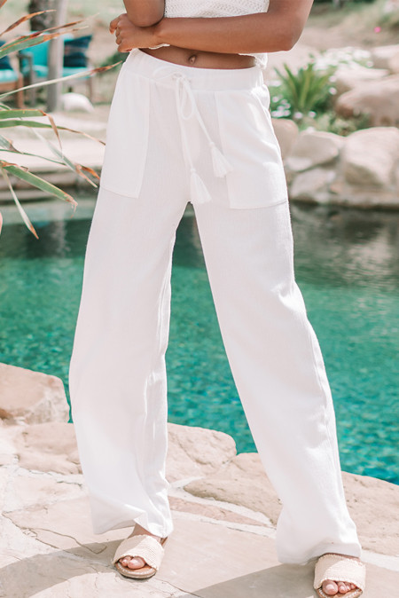 white drawstring pants womens