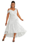 White Asymmetric Ruffle Shoulder Design Plus Size Lace Dress