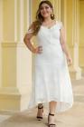 White Asymmetric Ruffle Shoulder Design Plus Size Lace Dress