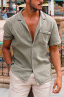 Green Buttoned Short Sleeve Men's Shirt with Pocket