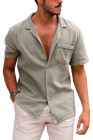 Green Buttoned Short Sleeve Men's Shirt with Pocket