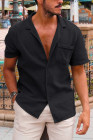Black Buttoned Short Sleeve Men's Shirt with Pocket