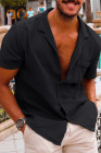 Black Buttoned Short Sleeve Men's Shirt with Pocket