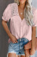 Camisa de manga corta de crochet de encaje con cuello en V rosada