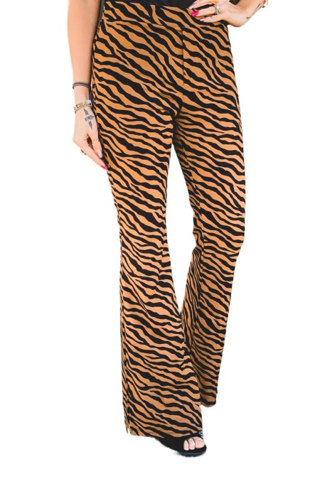 US$10.98 Tiger Print High Waist Flared Pants Wholesale Online
