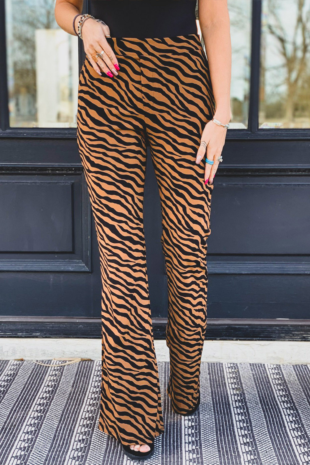 US10.98 Tiger Print High Waist Flared Pants Wholesale Online