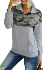 Camo Splice Gray Kangaroo Pocket Zip Collar Sweatshirt