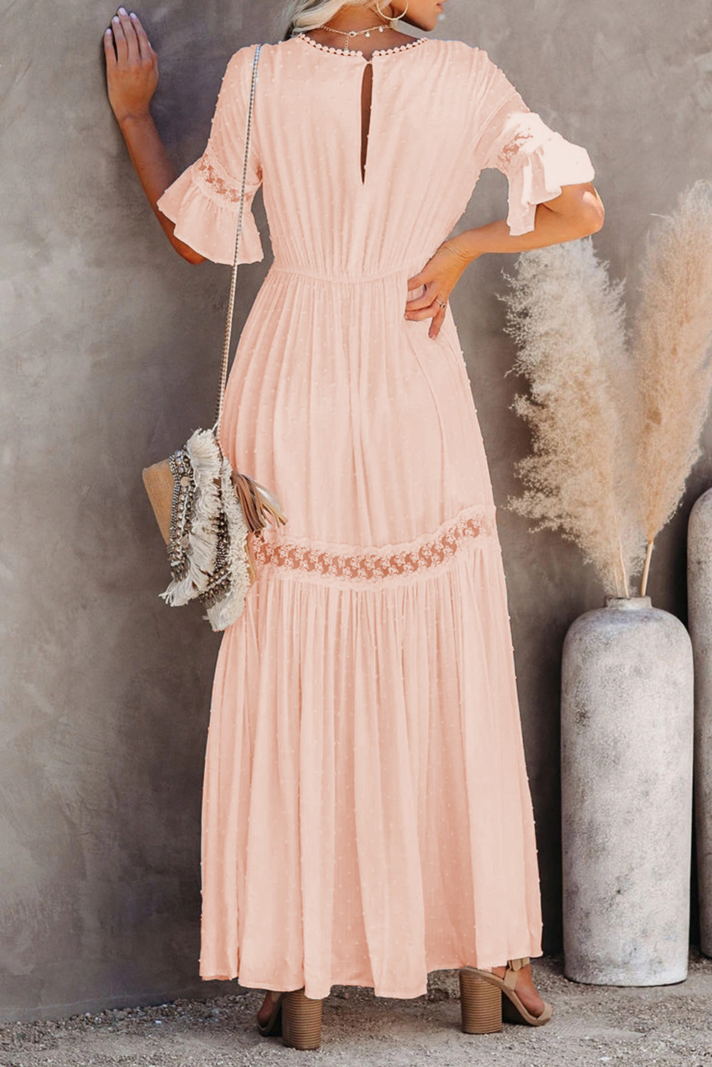 US13 Swiss Dot Lace Trim Maxi Dress Wholesale