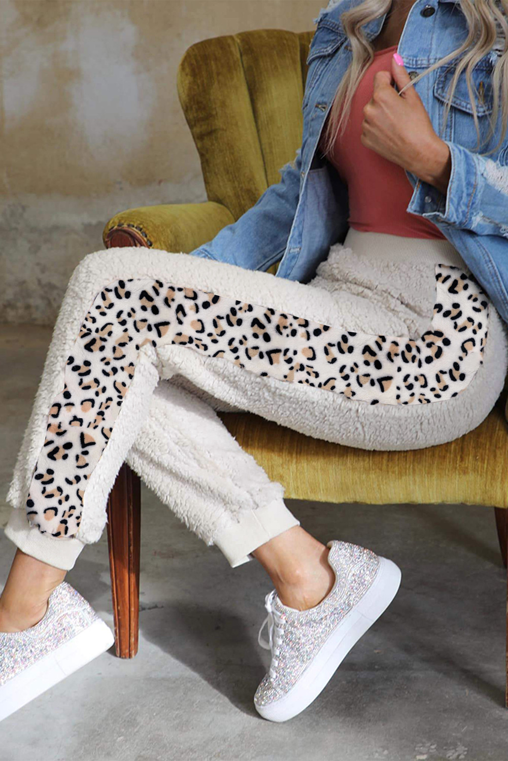 US$6.6 Leopard Patchwork Plush Jogger Pants Wholesale Online