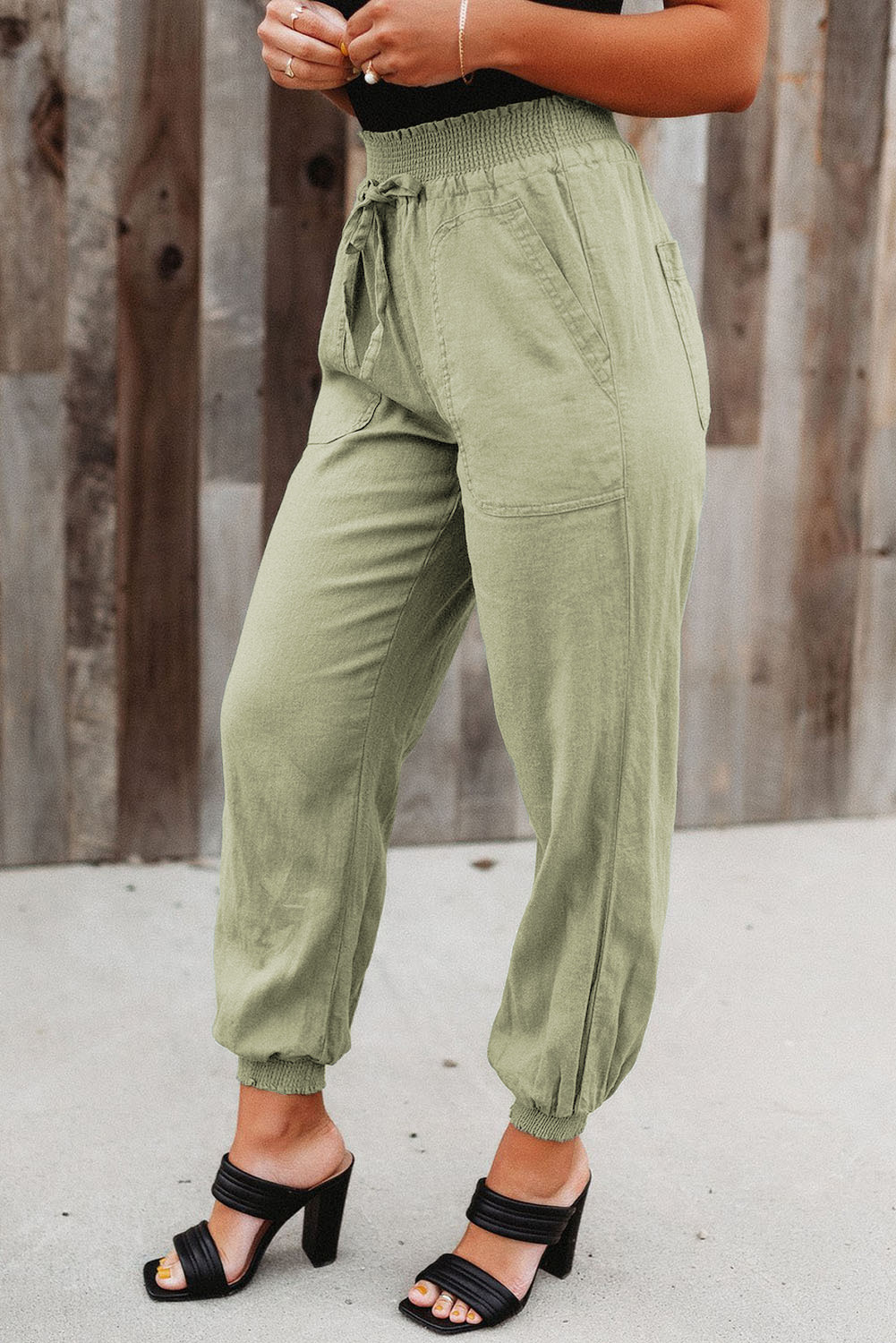 US$7.4 Green Elastic Waist Jogger Pants with Pocket Wholesale - www.dear-lover.com