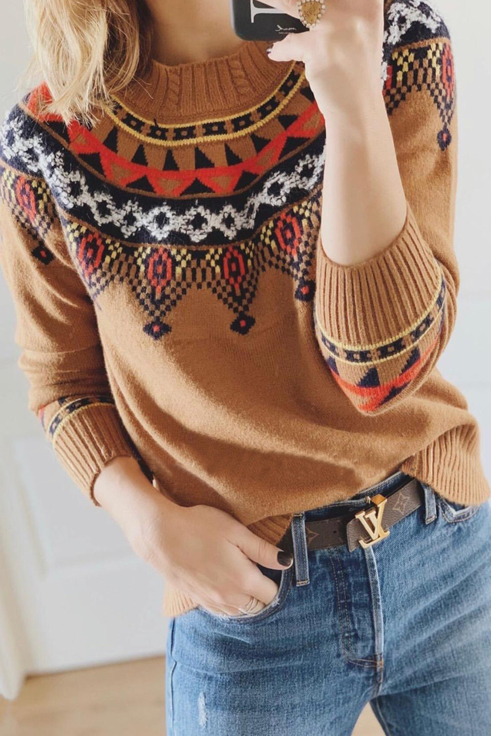 brown mock neck sweater women's