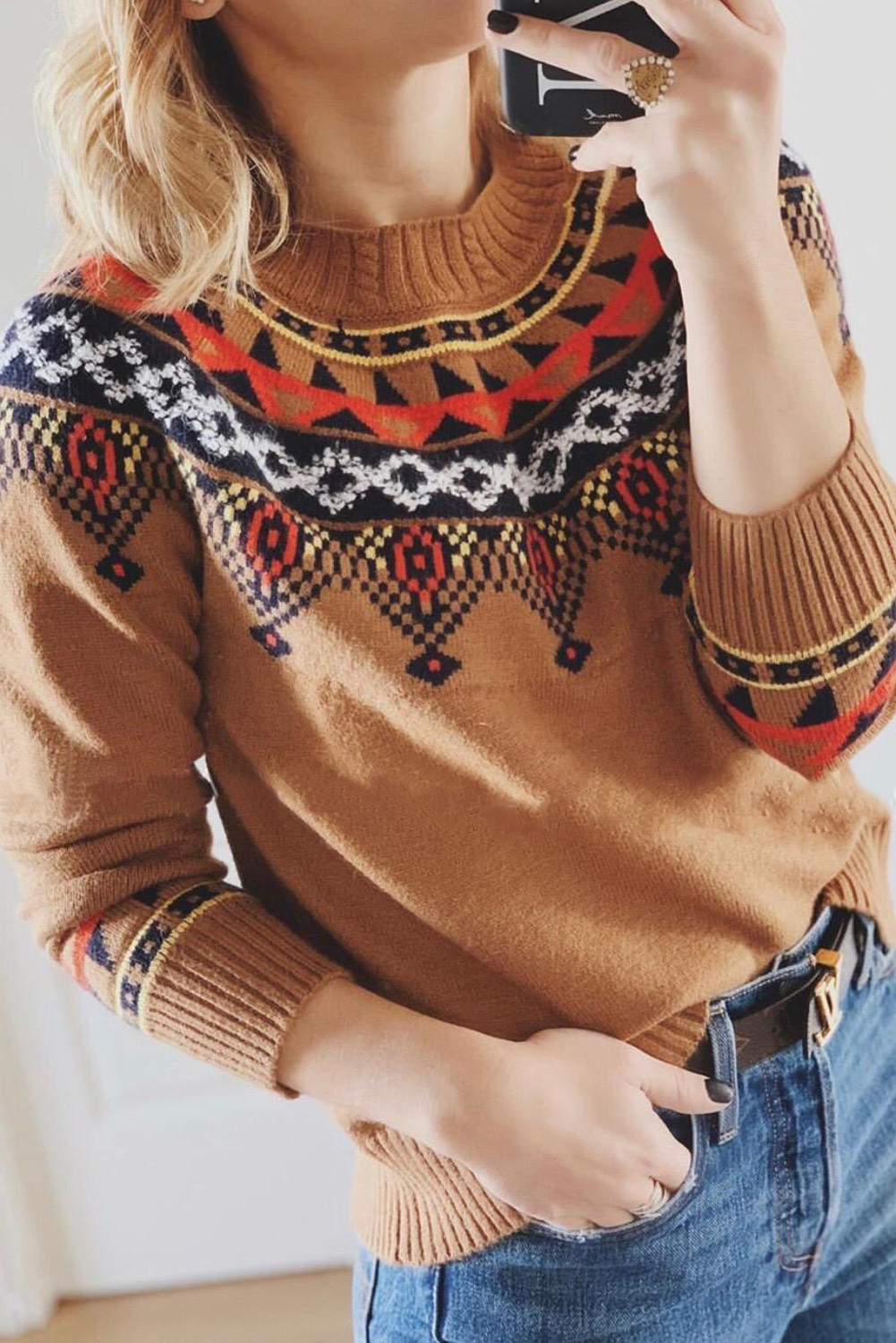 brown mock neck sweater women's