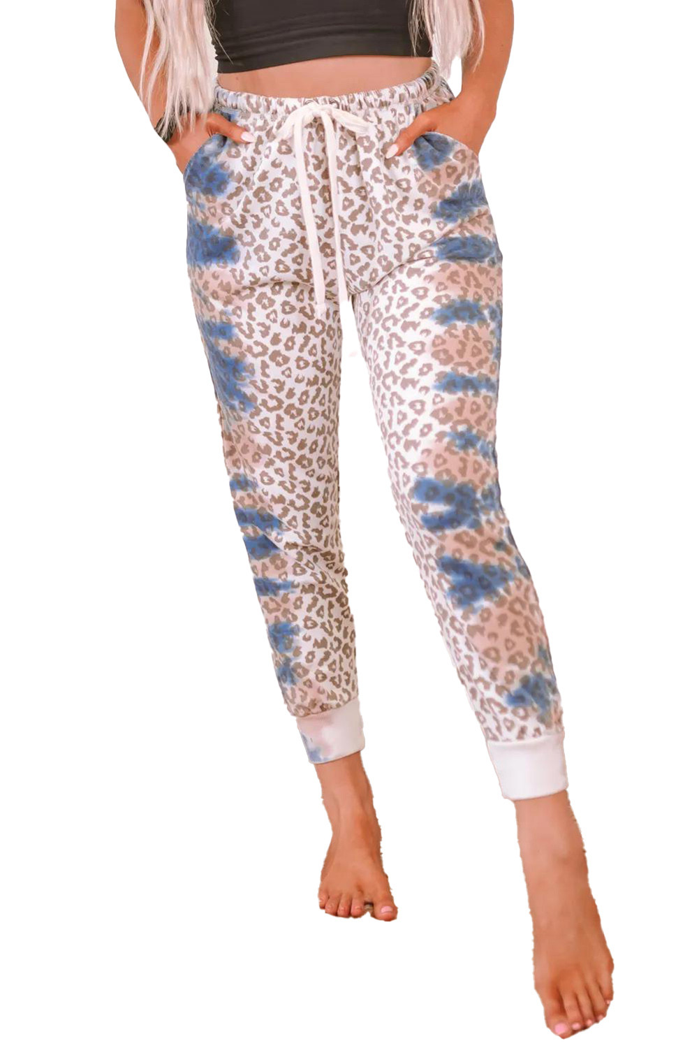 US$7.98 Leopard Print High Rise Drawstring Slim-fit Joggers Wholesale - www.dear-lover.com