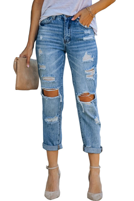 blue washed ripped jeans
