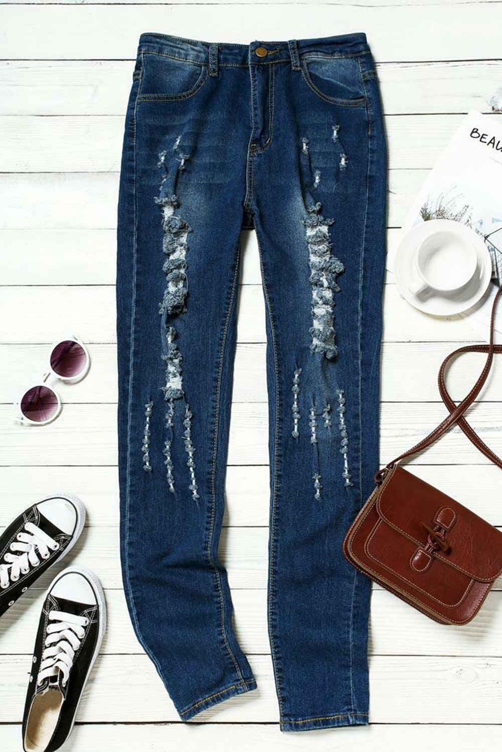 blue mid rise jeans