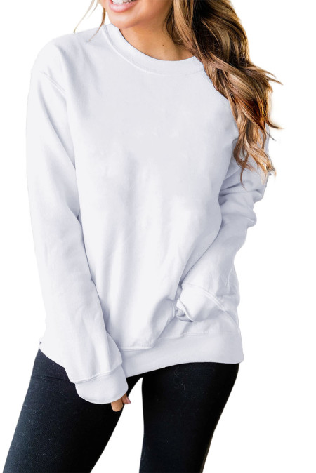 US$6.98 White Plain Crew Neck Pullover Sweatshirt Wholesale Online