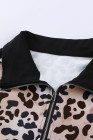Leopard Zip Stand Collar Dropped Sleeve Sweatshirt