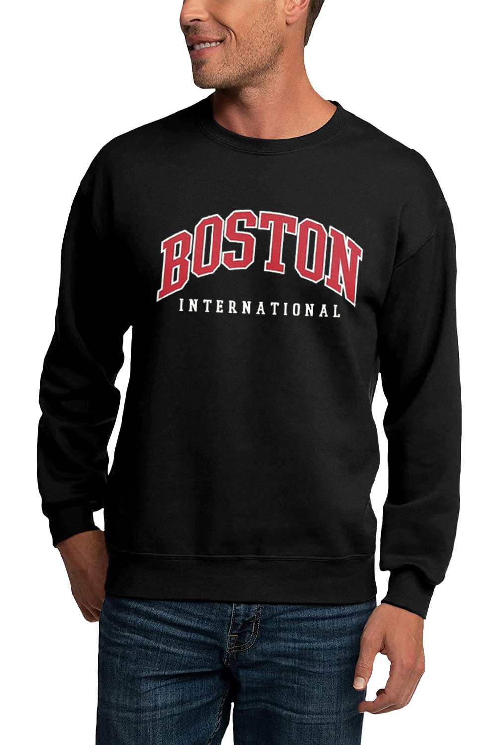 Camisola masculina preta com letras BOSTON estampada gola redonda