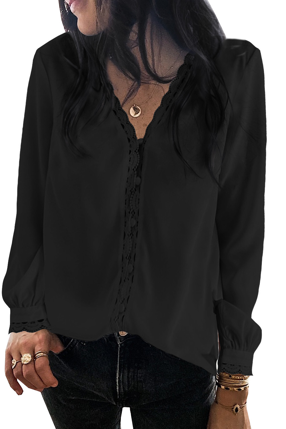 black lace button up shirt