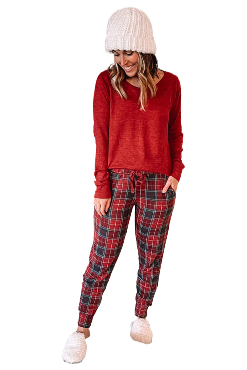 christmas red plaid pants