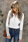 White Crochet Lace Hem Sleeve Button Top