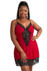 Red Venecia Chemise with Lace Trim