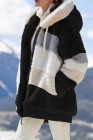 Black Colorblock Zip Up Sherpa Coat with Hooded