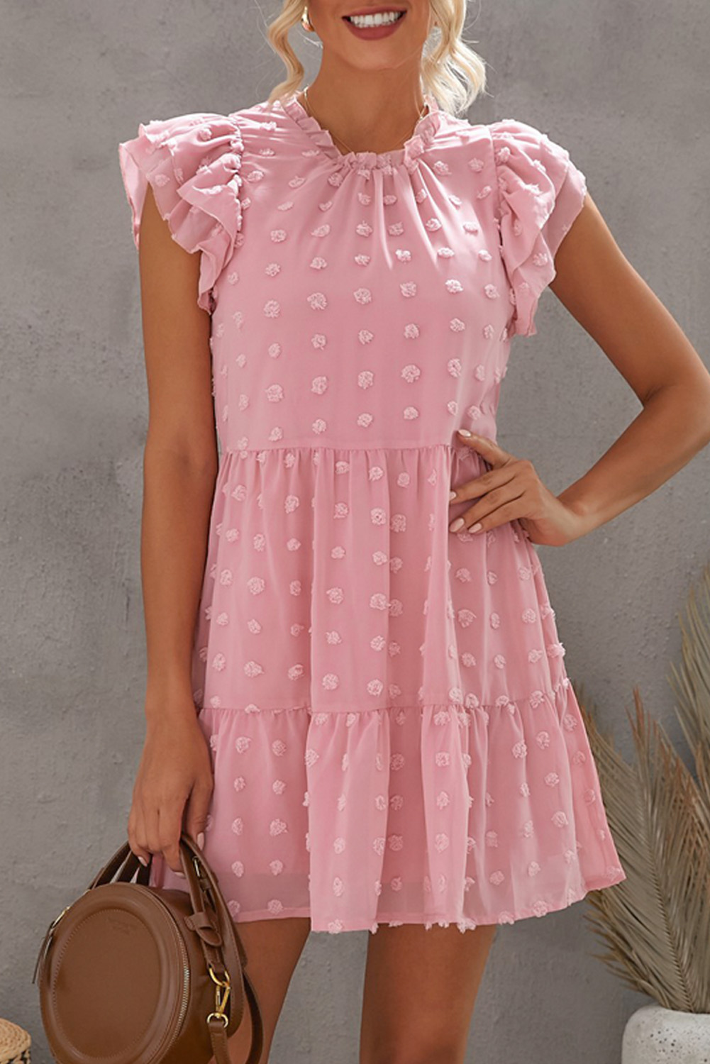 Pink Swiss Dot Layered Mini Dress - (US 4-6)S