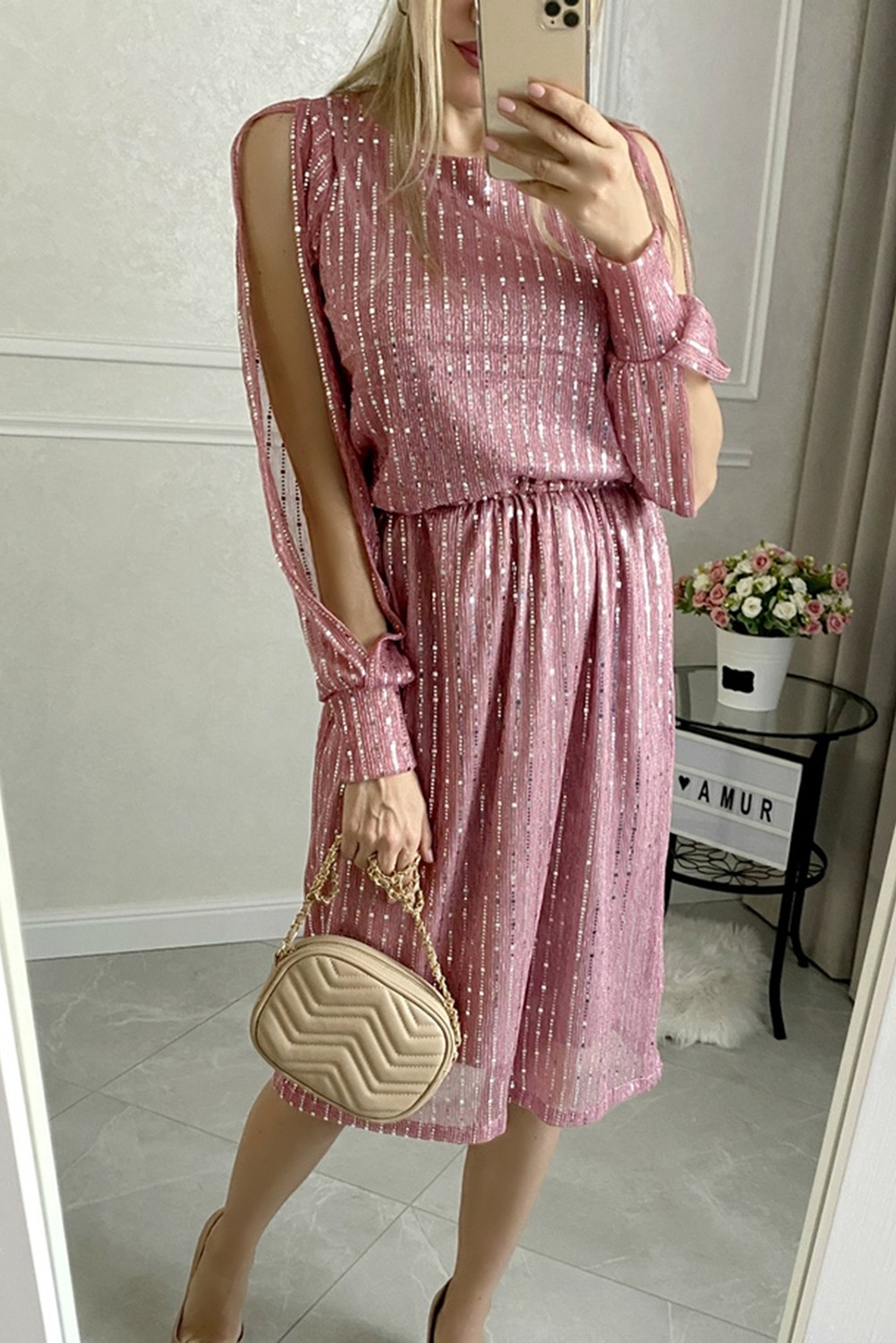 sequin midi dress with split