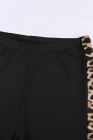 Black Leopard Splicing Mid Waist Stretchy Skinny Pants