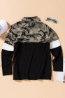Plus Size Quarter Zip Camo Color Block Sweatshirt
