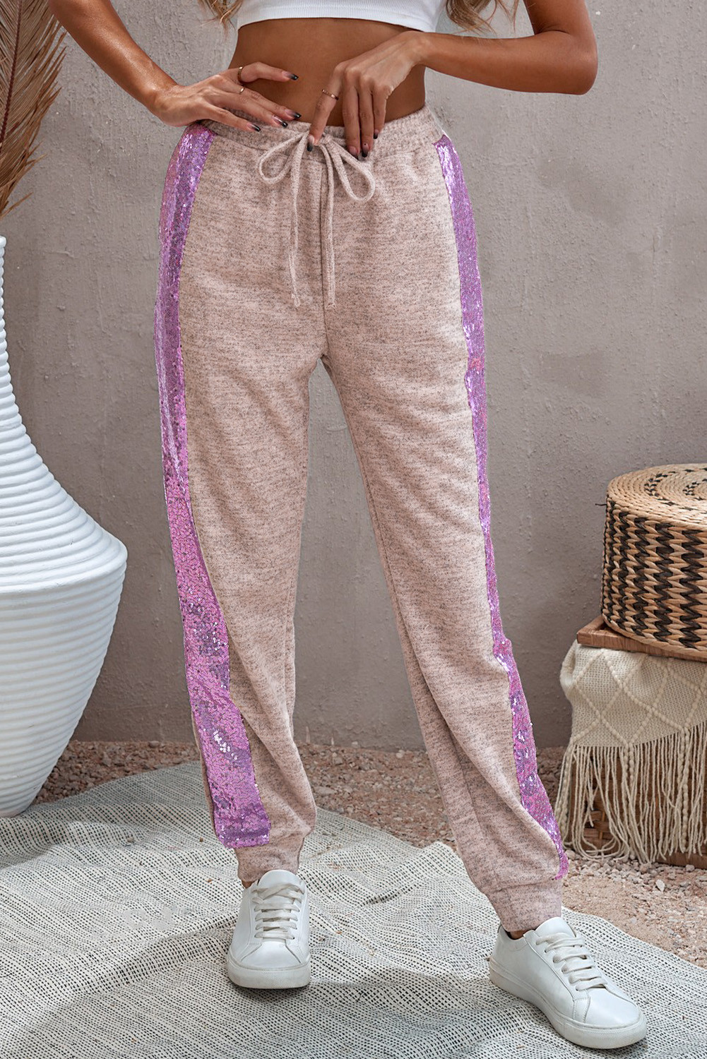 purple silk joggers