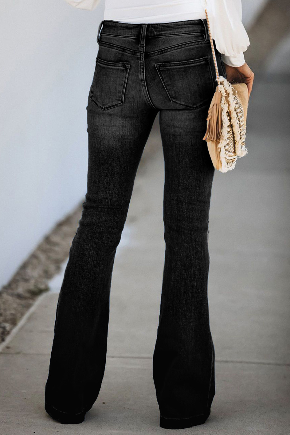black mid rise flare jeans