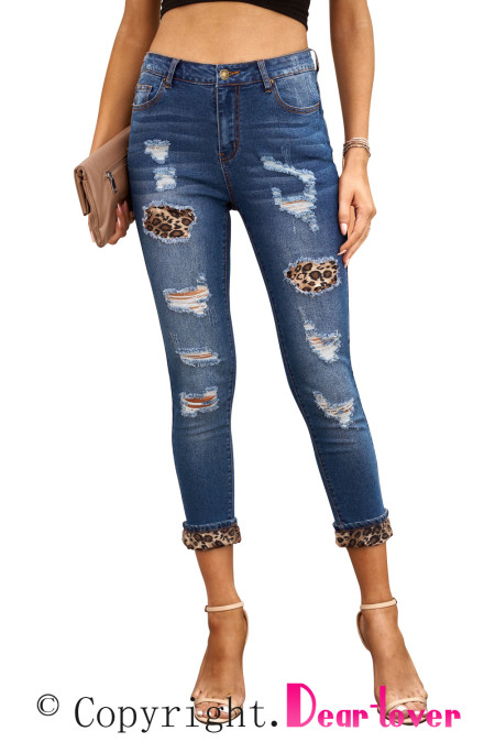 leopard patch distressed jeans