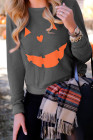Gray Halloween Pumpkin Print Pullover Sweatshirt