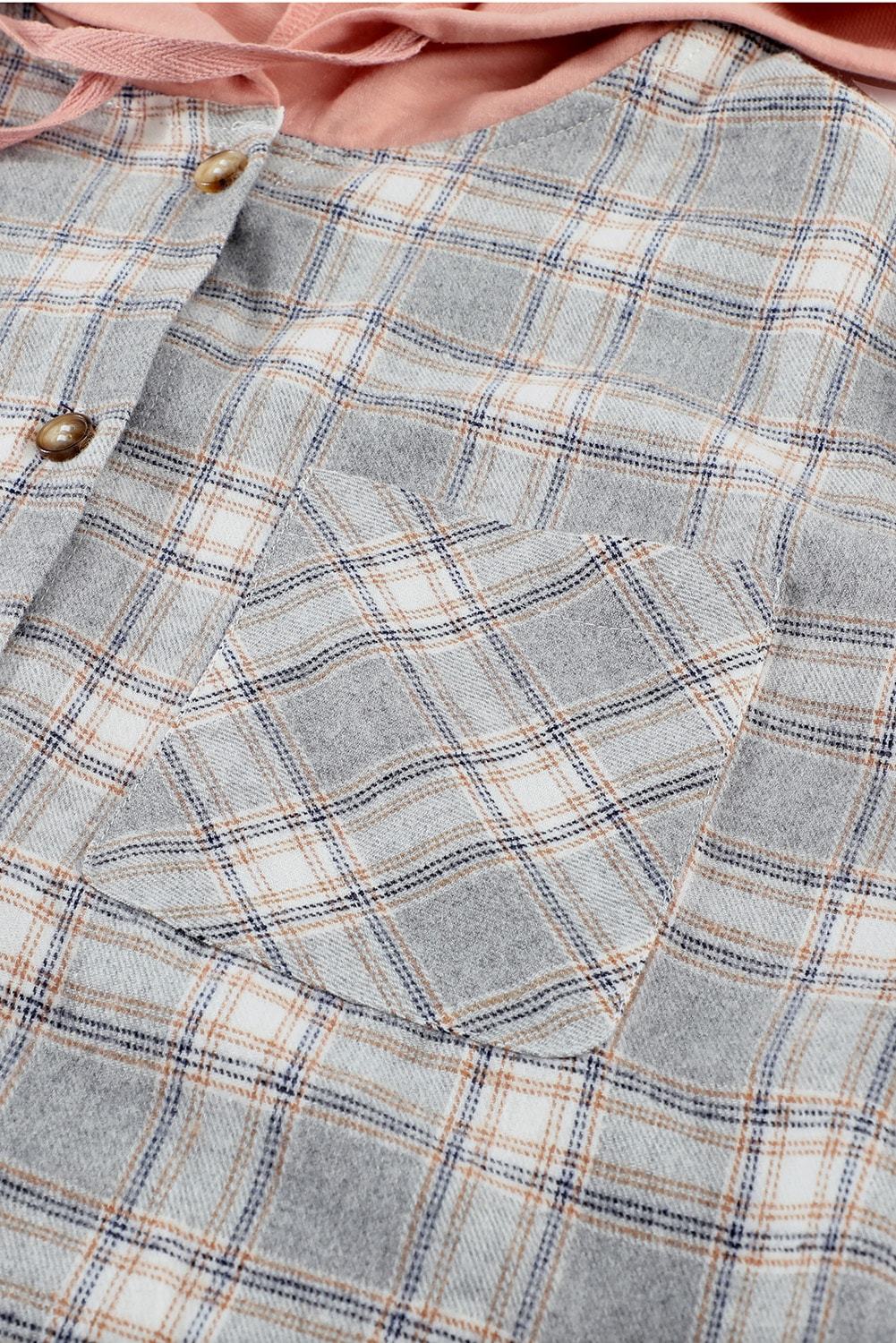 US$8.5 Khaki Drawstring Plaid Hooded Shirt Coat Wholesale - www.dear ...