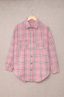 Pink Plaid Pattern Buttoned Shirt Coat with Slits