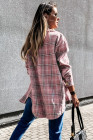 Pink Plaid Pattern Buttoned Shirt Coat with Slits