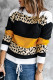 Suéter tipo jersey con cuello redondo y estampado de leopardo en bloques de color