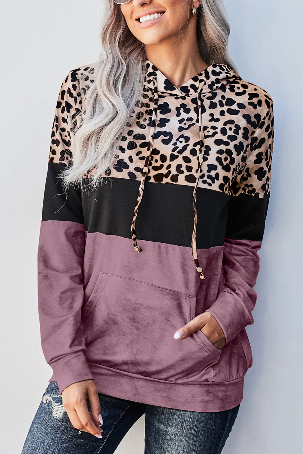 Rose Leopard Tie Dye Colorblock Hoodie - (US 8-10)M