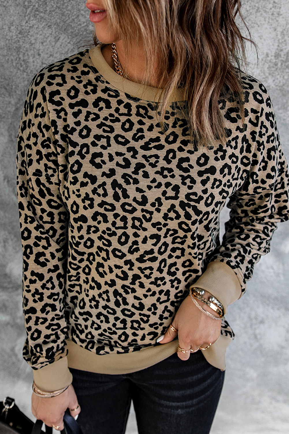 Leopard Pullover Sweatshirt with Slits - (US 4-6)S