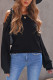 Black Round Neck Lace Splicing Cold Shoulder Sweater