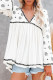 ホワイトVネック刺繡フレアスリーブプリーツ裾トップ