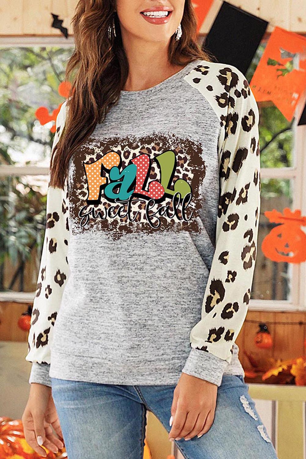 Leopard Raglan Sleeve Graphic Sweatshirt - (US 4-6)S