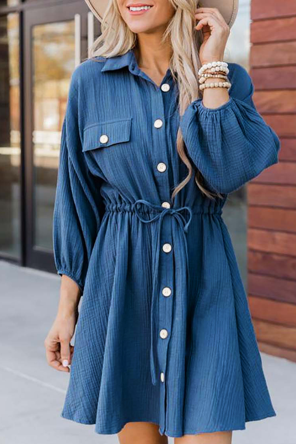 Blue Tunic Shirt Dress - (US 4-6)S