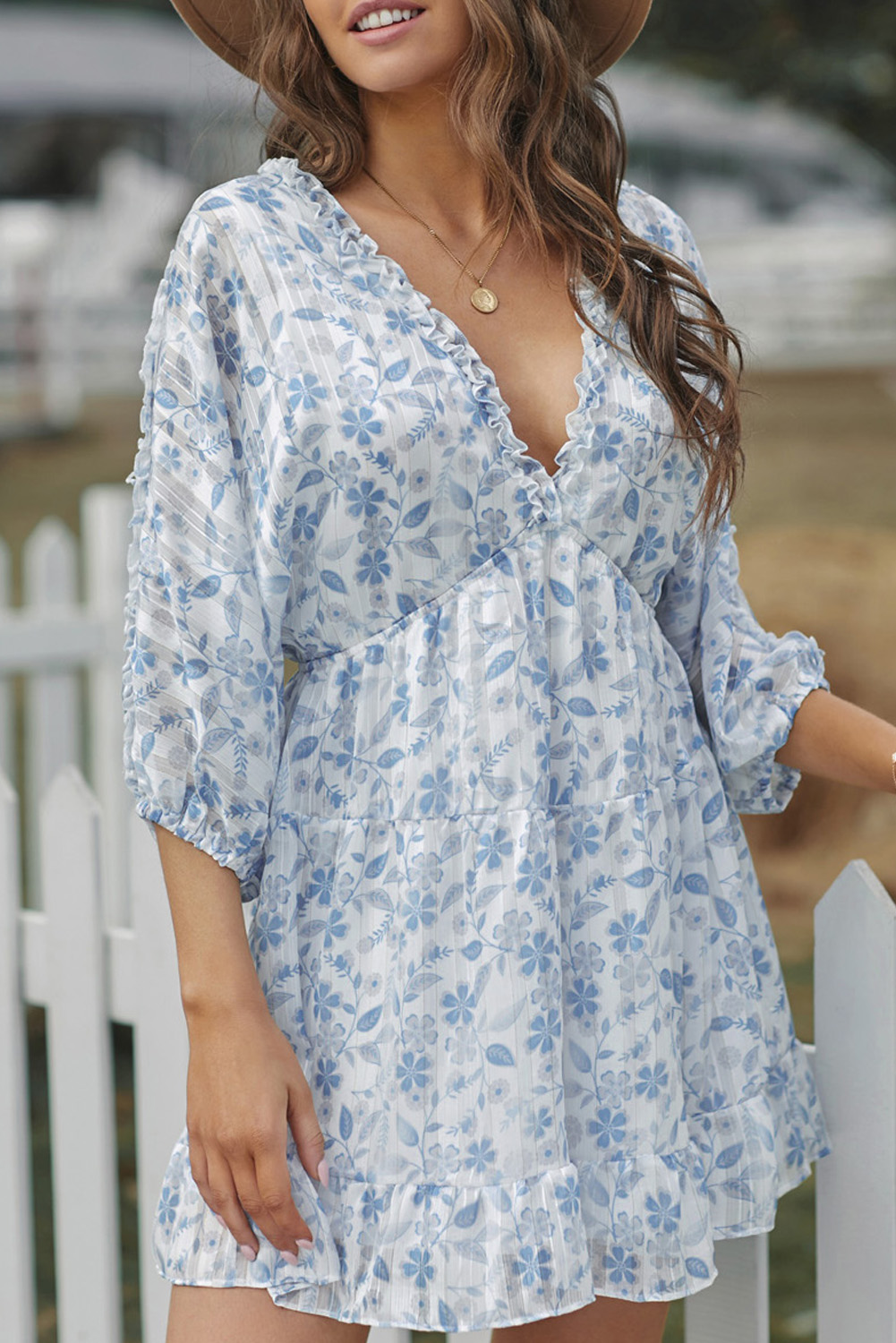 Sky Blue Ruffle Tiered Babydoll Style Mini Dress - (US 8-10)M